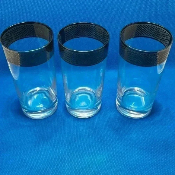 Mid Century Checkered Silver Rim Tumblers - Set of 3 - Picture 2 of 2